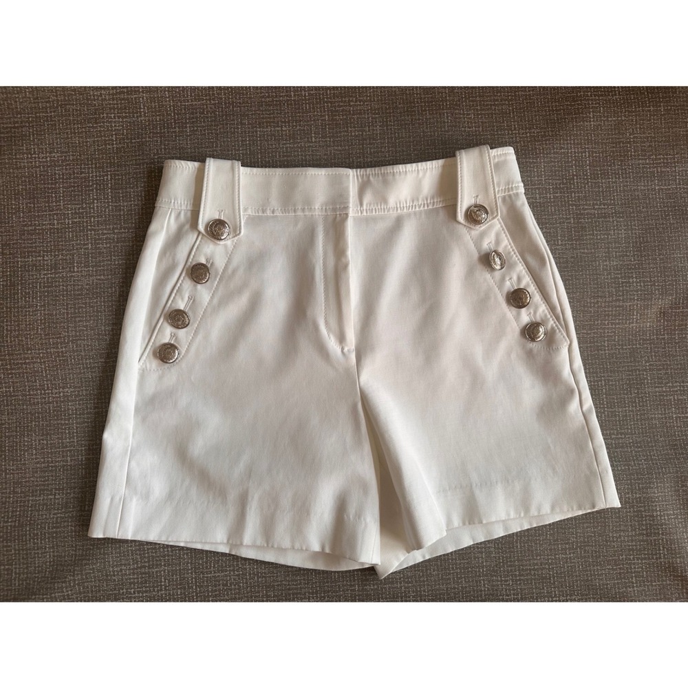 White House Black Market White Sailor Shorts Silver Crest Buttons Size 6